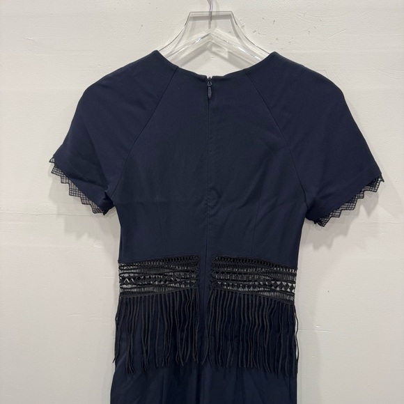 Jonathan Simkhai Navy Blue Black Crochet Fringe Fluted Dress Knee Length Size 2 - Picture 7 of 9